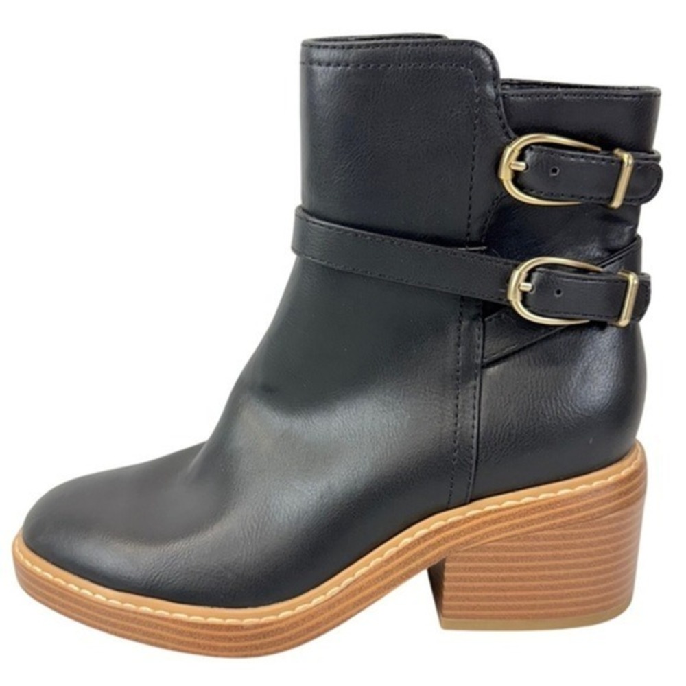 Marc Fisher Marieta 2‎ Womens Size 6M Black Faux Leather Block Heel Ankle Boots